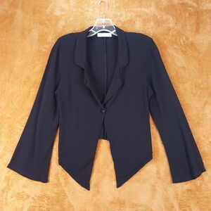 FLYNN SKYE Womens Blazer Medium Black Collared Asymmetrical Wide Sleeve Stretch